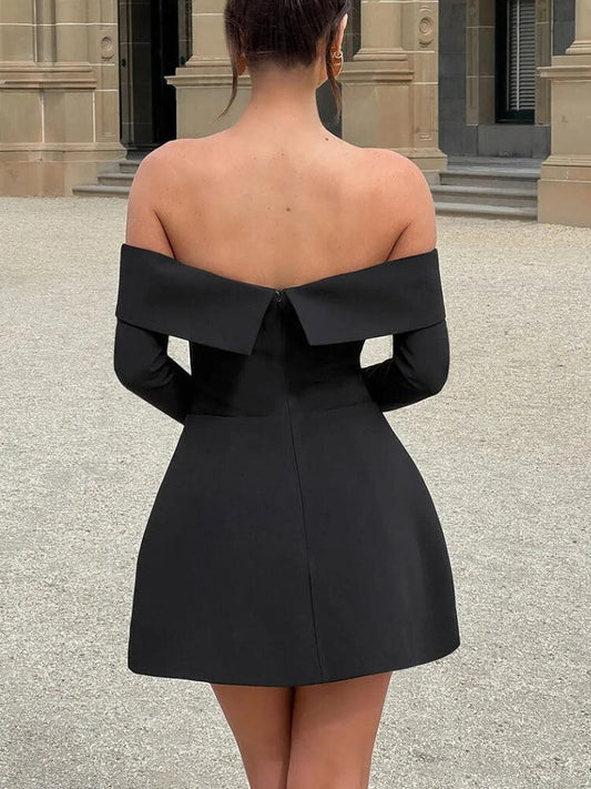 Off Shoulder A Line Mini Dress