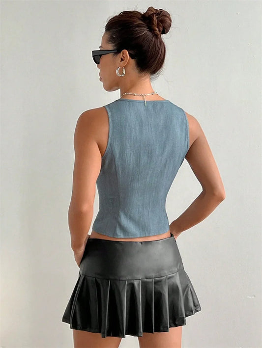 Solid Lace-up V-neck Blouse