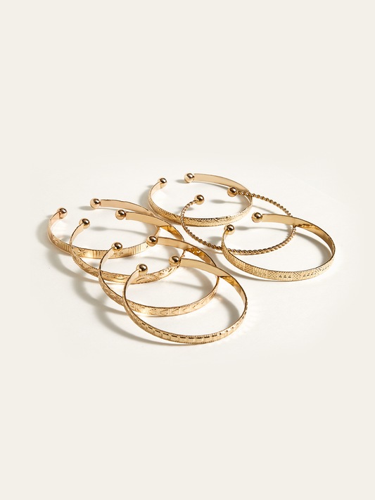 7pcs Golden Engraved Bracelet Set