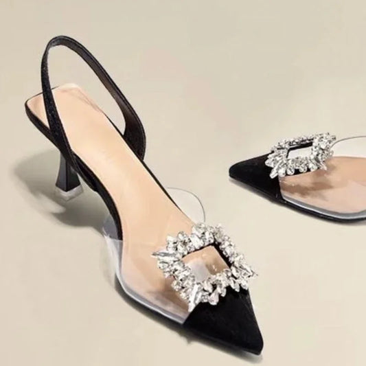 Fashion Anklewrap Summer Pointed Toe Solid Shiny Diamond Noble Low Heel Pumps