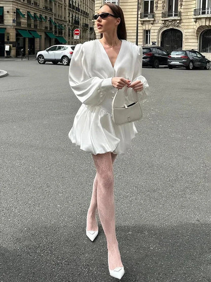 Lantern Long Sleeve Ball Gown Dress