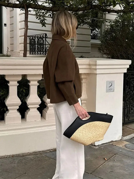 Fashion Wool Blends Lapel Short Elegant Solid Singlebreasted Long New Coat