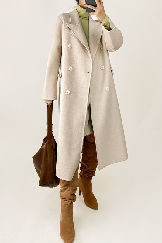 Gainsboro Premium Wool Double-Breasted Collared Longline Coat