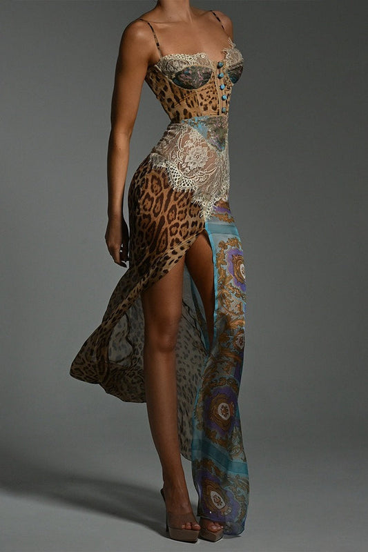 Chiffon Halter Neck Split Sling  Boho Dress