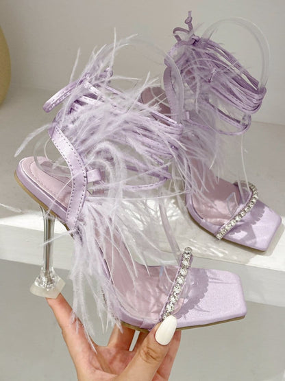 Kayla Rhinestone Feather Toe Heel