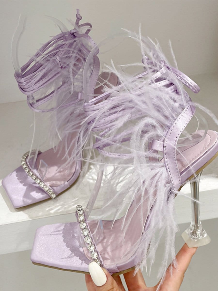 Kayla Rhinestone Feather Toe Heel