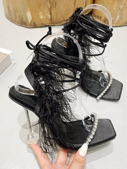 Kayla Rhinestone Feather Toe Heel