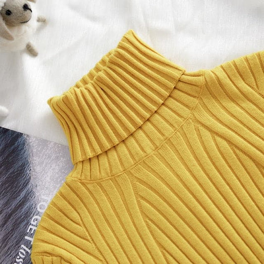 HighCollar Striped Knit Bottom Sweater